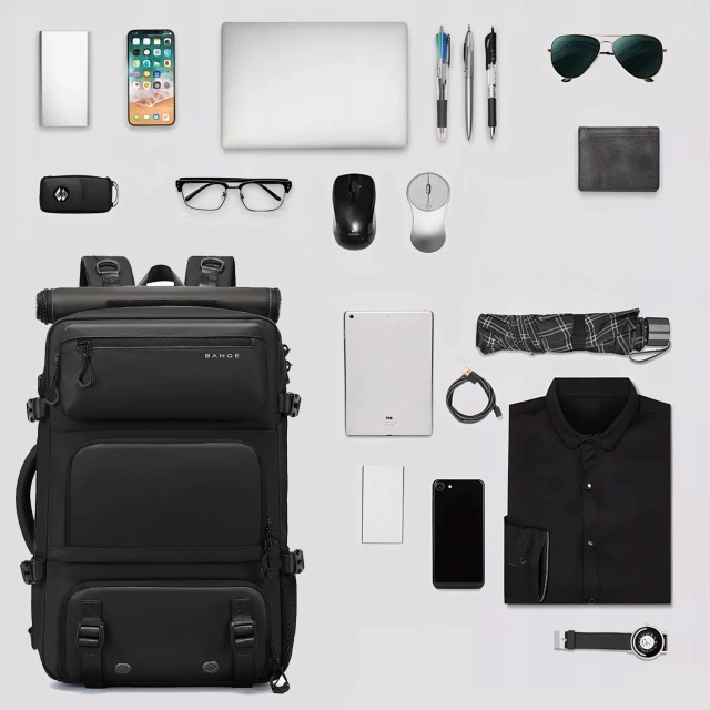 Bange wasserdichter Rucksack für 15,6-Zoll-Laptop, Stadtreisender, 45 x 30 x 16 cm, für Arbeit, Flugzeug, Herren, Damen, mit USB-Anschluss Schwarz