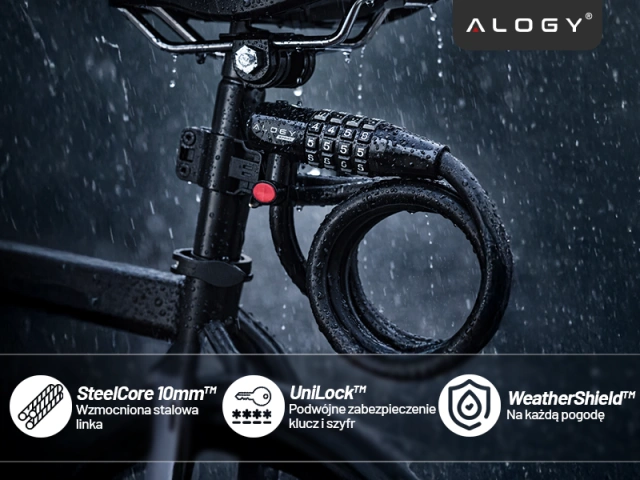 Bike lock, bike lock, strong cable, 120 cm, Alogy bike lock, code, key, black