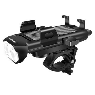 Držiak telefónu na bicykel 4v1 LED svetlo T6 predný zvonček na bicykel Powerbanka 3000mAh čierna