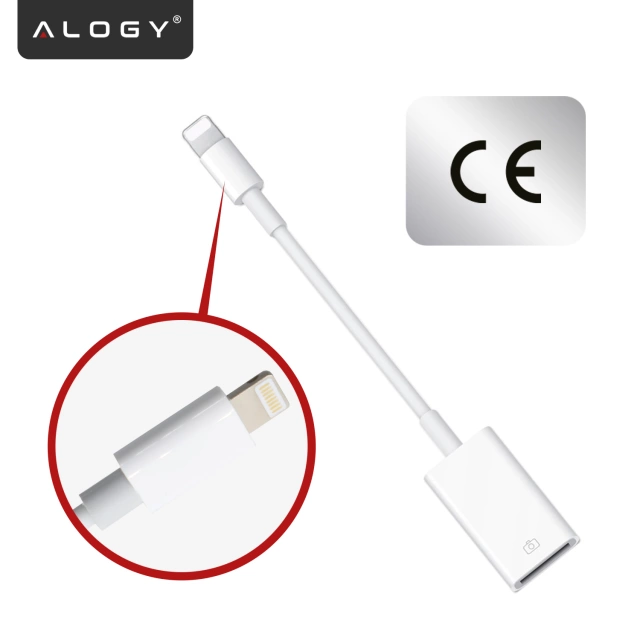 Przejściówka Adapter USB OTG USB-A 3.0 do Lightning, Kabel do iPhone i iPad, Obsługa Pendrive, Szybki Transfer Danych, Alogy OTGLink™ – Biały