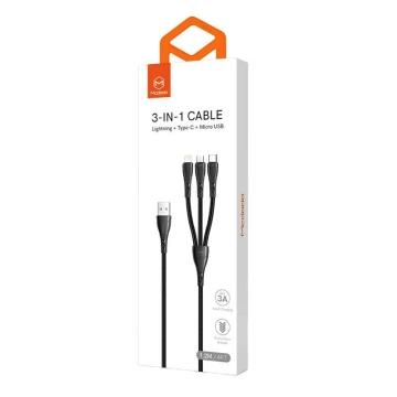 Kábel 3w1 USB do USB-C / Lightning / Micro USB, Mcdodo CA-6960, 1,2 m (černý)