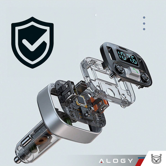 Bluetooth FM MP3 Car Transmitter Fast Charger 2 x USB QC 3.0 USB-C C PD 20W LED RGB Alogy Car silver