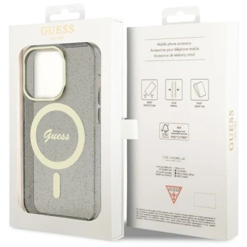 Etui für Telefon Guess GUHMP14LHCMCGK für Apple iPhone 14 Pro 6.1" Czarny/Black Hardcase Glitter Gold MagSafe