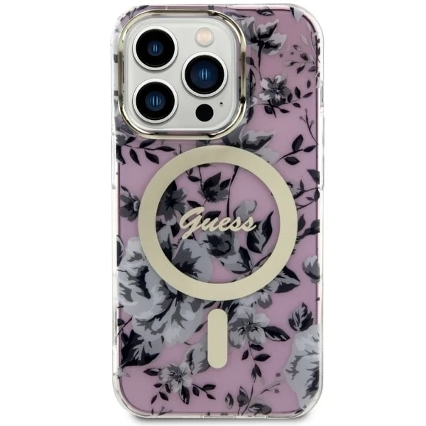 Guess GUHMP14LHCFWSP pouzdro na telefon pro Apple iPhone 14 Pro 6,1" růžové/růžové pevné pouzdro Flower MagSafe