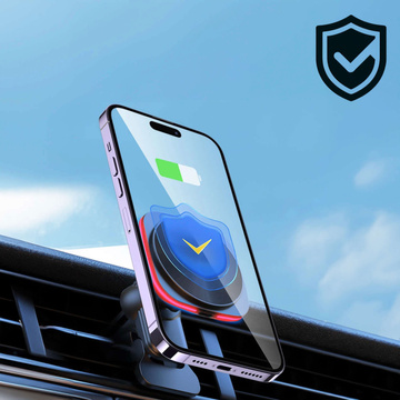 Uchwyt samochodowy na kratkę z ładowarką Mag Safe 15w do iPhone LED PD QC 3.0 do kratki wentylacyjnej auta Alogy czarny