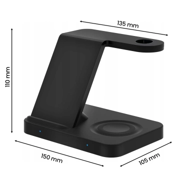 Qi 15W induktives Ladegerät für iPhone Apple Watch AirPods kabellose 3in1 Dockingstation Schwarz