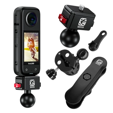 Hliníkový držák na motocykl Kewig QuickLock pro 1/4° akční kamery 360°, stabilní s antivibrační pojistkou, rychloupínací montáž na řídítka nebo rám