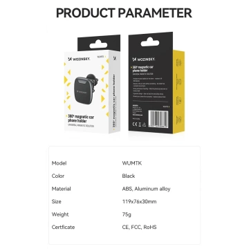 Uchwyt Magnetyczny Wozinsky WUMTK do Kratki Samochodowej Czarny