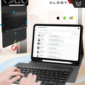 Ochranné pouzdro s klávesnicí pro Apple iPad Pro 11" M4 2024 Alogy Keyboard Case s držákem stylusu Bluetooth klávesnice černá