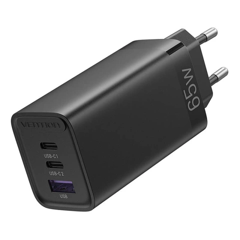 Vention FEDB0-EU 2xUSB-C USB-A GaN 65W Black Charger