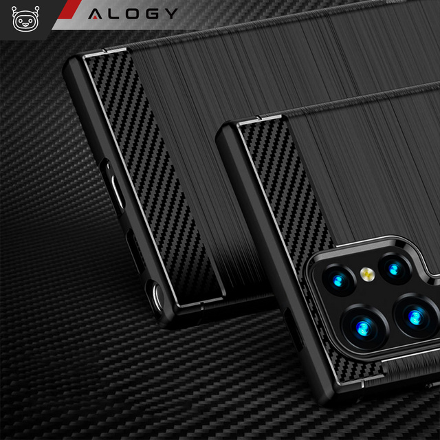 Etui do Samsung Galaxy S24 Ultra pancerne plecki obudowa na telefon case Alogy Carbon Silicone czarne + Szkło