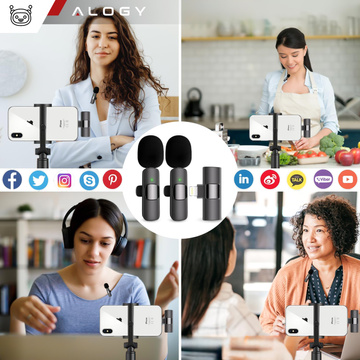 2x Alogy Lightning Wireless Lavalier-Mikrofon für Apple iPhone iPad Kleine Mikrofone Set bestehend aus zwei Mikrofonen