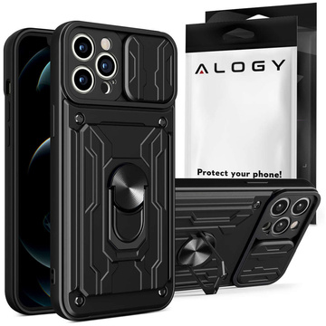 Alogy Camshield Stand Ring Wallet Case with Camera Cover and Card Slot for Apple iPhone 14 Pro Black Glass