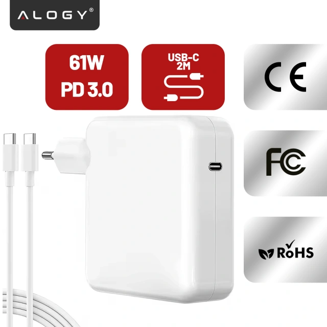 Napájecí adaptér pro Apple MacBook Alogy Univerzální nabíjecí kabel 2m USB-C na USB-C Rychlonabíjecí PowerDelivery PD 61W bílý