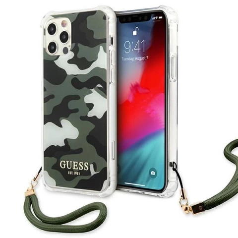 Guess GUHCP12MKSARKA iPhone 12/12 Pro 6,1" zielony/khaki pevné puzdro Camo Collection