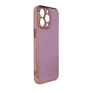 Гелевий чохол Lighting Color Case для iPhone 12 Pro із золотою рамкою фіолетового кольору