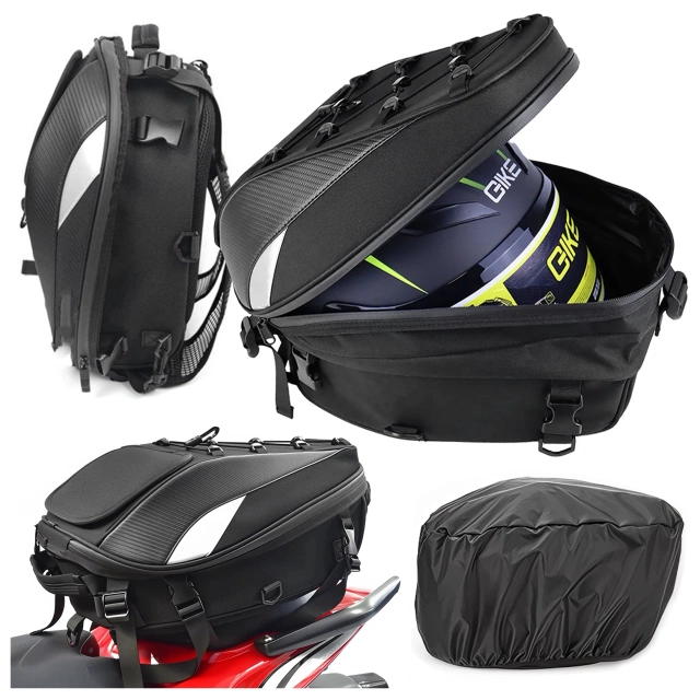 Waterproof Motorcycle Backpack Bag 40L – 5 in 1 – Top Case, Seat Bag, Trunk Bag, Helmet Bag, with Cover, Nylon, City Bag for Motorcycle – Alogy RoadMaster™ Black