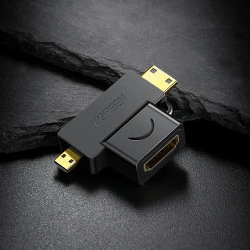 UGREEN adaptér z HDMI typu A (samica) na mini HDMI (samec) / micro HDMI (samec) čierny (20144)