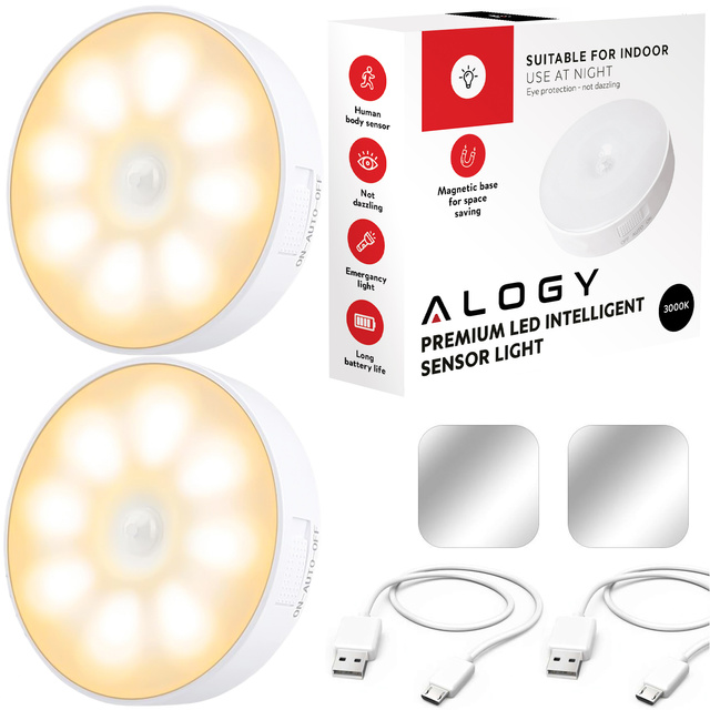 2x Lampa LED pohybový senzor súmrak nočná lampa Alogy Sensor Light Bezdrôtové osvetlenie nábytku Teplé svetlo 3000k