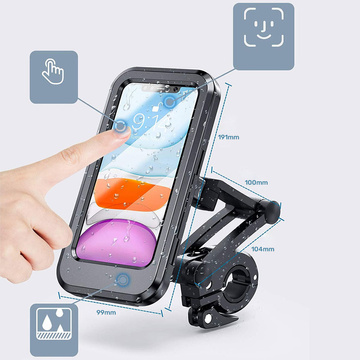Alogy Vodotěsný držák na kolo na kolo, skútr, motorku, nastavitelná řídítka na telefon.Černá