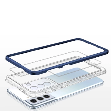 Priehľadné puzdro 3v1 na silikónový kryt Samsung Galaxy S23 Plus s rámom modrý