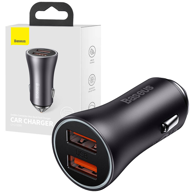 Baseus Golden Contactor Max 2x USB 60W Car Charger Gray