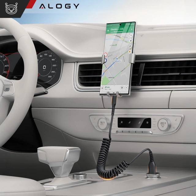 Alogy špirálový nabíjací kábel do auta 66W 5A 150cm USB na USB-C čierny