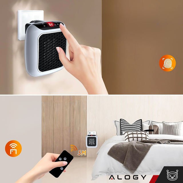 Výkonný mini elektrický ohrievač Farelka ventilátorový ohrievač na zásuvkový kontakt Pilot 800W ohrievač ohrievač EU Alogy šedá