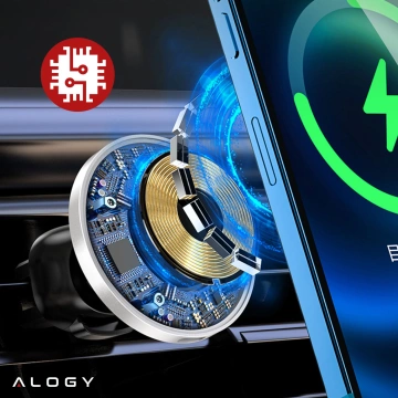 2-in-1-Autohalterung mit Alogy Airvent MagSafe QI Charger, induktives Ladegerät für MagSafe 15 W für Kühlergrill Schwarz