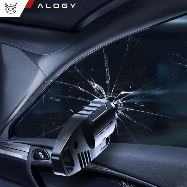 Bezpečnostné kladivo do auta 2v1 Alogy rozbíjač okien nôž na bezpečnostný pás Čierny