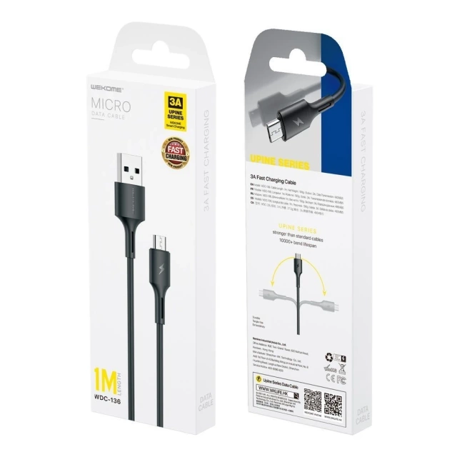 WK Design YouPin kabel przewód USB - micro USB 3A 1m czarny (WDC-136m)