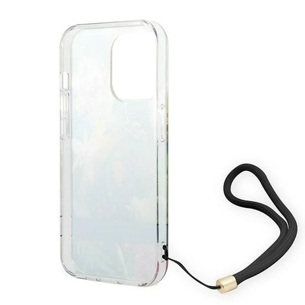 "Etui Guess GUOHCP14XHFLSB iPhone 14 Pro Max 6,7" niebieski/modré pevné puzdro Flower Strap"