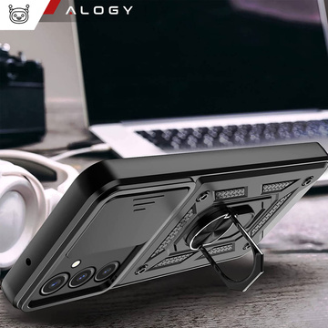 Чохол для Samsung Galaxy A35 5G Armored Slide Case Ring Housing Camera Protection Camshield Alogy Black Glass