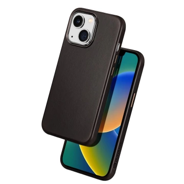 Kožené pouzdro Dux Ducis Naples pro iPhone 14 (kompatibilní s MagSafe) tmavě hnědé