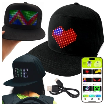 Alogy PixelCap™ LED Baseball Cap with RGB LED Lighting, Bluetooth Pixels, Mobile Phone Controlled, Pixel App, Black