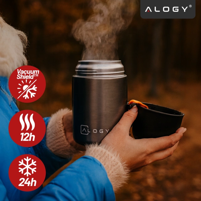 Обідній термос для дитячої їжі для супів 700 мл Alogy з нержавіючої сталі, складна ложка, термосірий