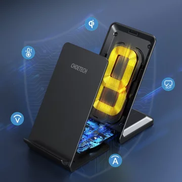 Choetech Dual Coil Fast Wireless Charger Stand 15W schwarz Micro-USB-Kabel 1,2 m (T524-F)