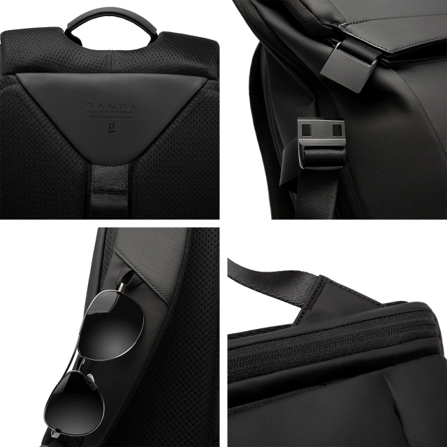 Bange wasserdichter Rucksack für 15,6-Zoll-Laptop, Stadtreisender, 45 x 30 x 16 cm, für Arbeit, Flugzeug, Herren, Damen, mit USB-Anschluss Schwarz