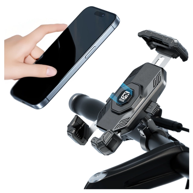 Uchwyt Motocyklowy na Telefon Kewig do Kierownicy i Lusterka, Antywstrząsowy z Systemem Antywibracyjnym, Rotacja 360°, Kompatybilny z Telefonami 5.4–7" – Czarny