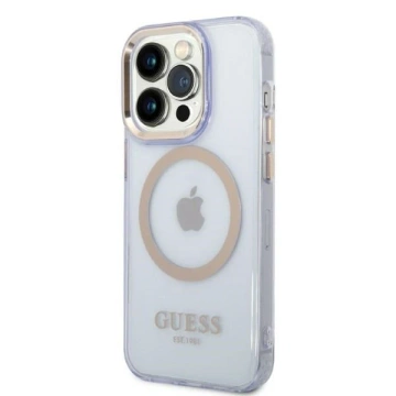 Etui Guess GUHMP14XHTCMU iPhone 14 Pro Max 6,7" purpurově/fialové pevné pouzdro Gold Outline Translucent MagSafe