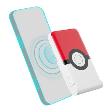 OTL Magnetická powerbanka 5000 mAh, USB-C 15W, Pokémon Pokéball so stojanom (biela-červená)