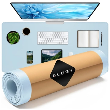 Desk pad 90×45 cm – anti-slip protective mat made of elegant PU eco-leather, for mouse and keyboard, stylish and durable – Alogy WorkMat™ Blue