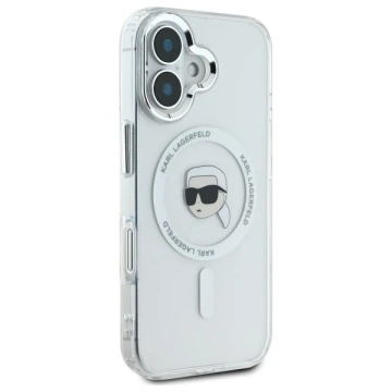 Puzdro Karl Lagerfeld pre iPhone 16 6,1" White MagSafe Hardcase IML Metal Karl Head