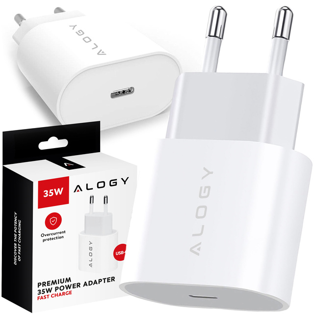 Ładowarka sieciowa szybka mocna 35W USB-C USB typ C PD GaN do iPhone Alogy Biała