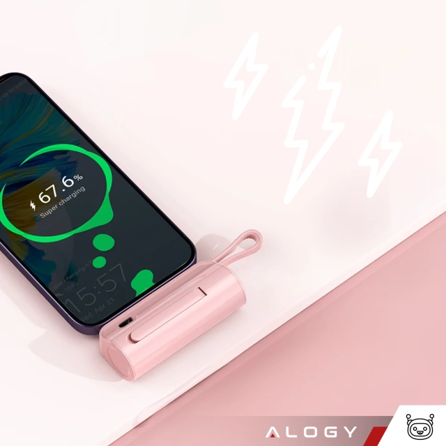 PowerBank 5000mAh Alogy pocket power bank small external charger Power Bank USB-C and lightning Pink