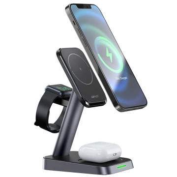 Acefast 15W Qi Wireless Charger for iPhone (with MagSafe), Apple Watch and Apple AirPods Stand Magnetic Holder Black (E3 black)