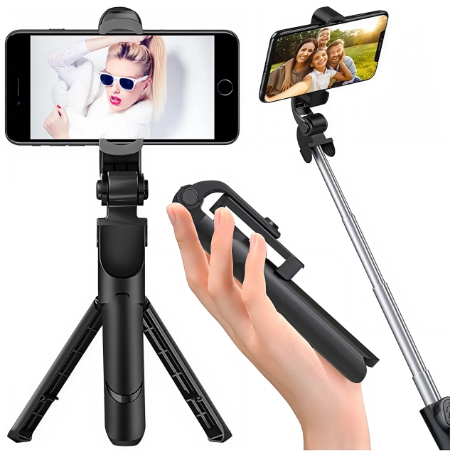 Selfie stick statyw Tripod uchwyt na telefon Alogy Trójnóg kijek do zdjęć selfie pilot Bluetooth 360 Czarny