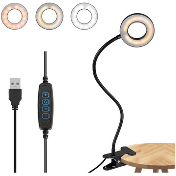 Lampa flexibilné kruhové svietidlo Alogy klip krúžok na stôl flexibilné univerzálne diaľkové ovládanie USB Black