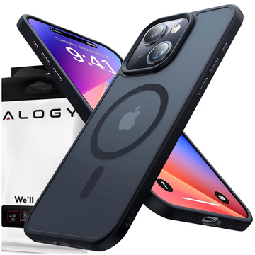 Puzdro na iPhone 15 Plus MagSafe Matt Case Cover Matte Alogy Ring Armored Phone Case Black