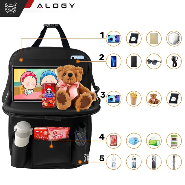 2x Auto Organizer Auto Reisetisch Autositzschutz Rücksitzlehne Sitz Alogy Schwarz